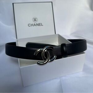 ✨Vintage CHANEL Black Leather Belt with silver Buckle Best offer| Sz85